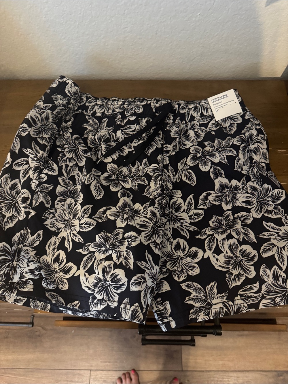 Fair Harbor Men's Black and White Floral Swim Bermudas